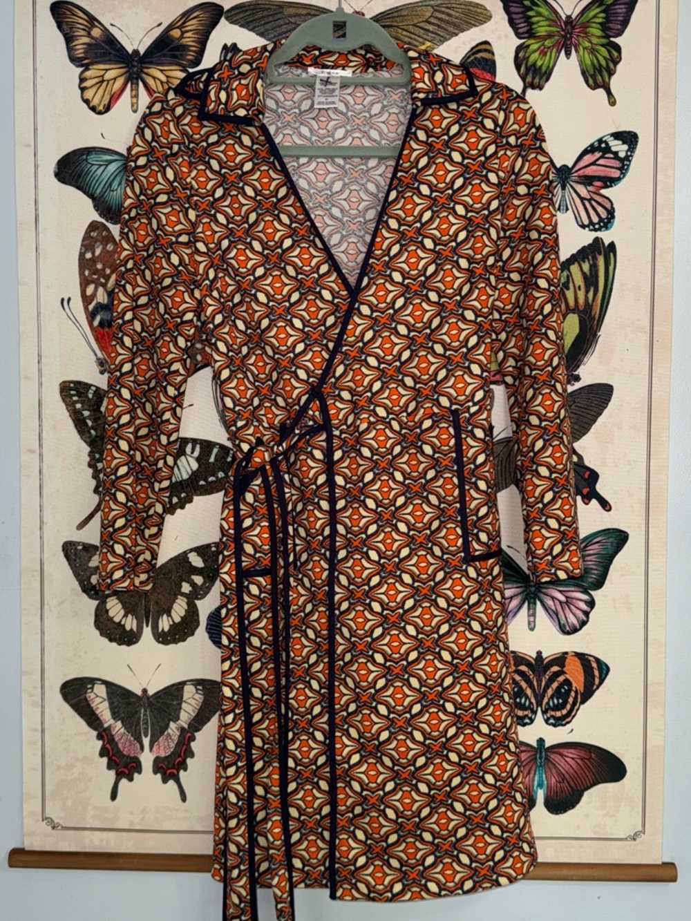 Esley Multicolor Geometric Print Dress with Orange and Navy Accents